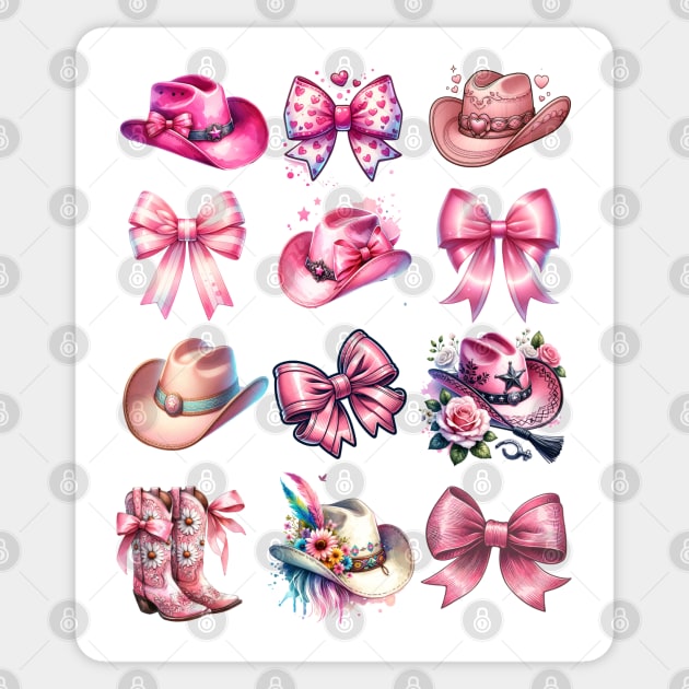 Coquette Pink Cowboy Hats Bows Cowgirl Boots Scootin design Sticker by Luxinda